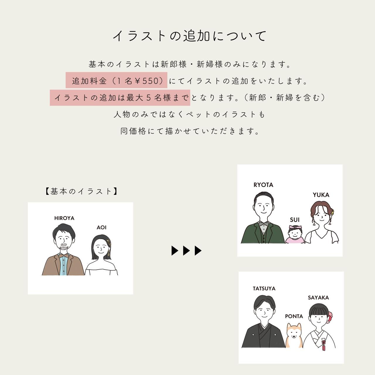 三つ折り｜プロフィールブック｜Groom&Bride似顔絵イラスト｜席次表｜スクエア型｜選べるカラー｜結婚式 | 9枚目